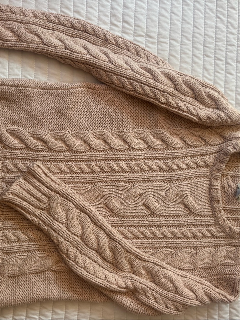 L.L. Bean Classic Double L Cable-Knit Crewneck Sweater in Beige - Picture 2 of 7